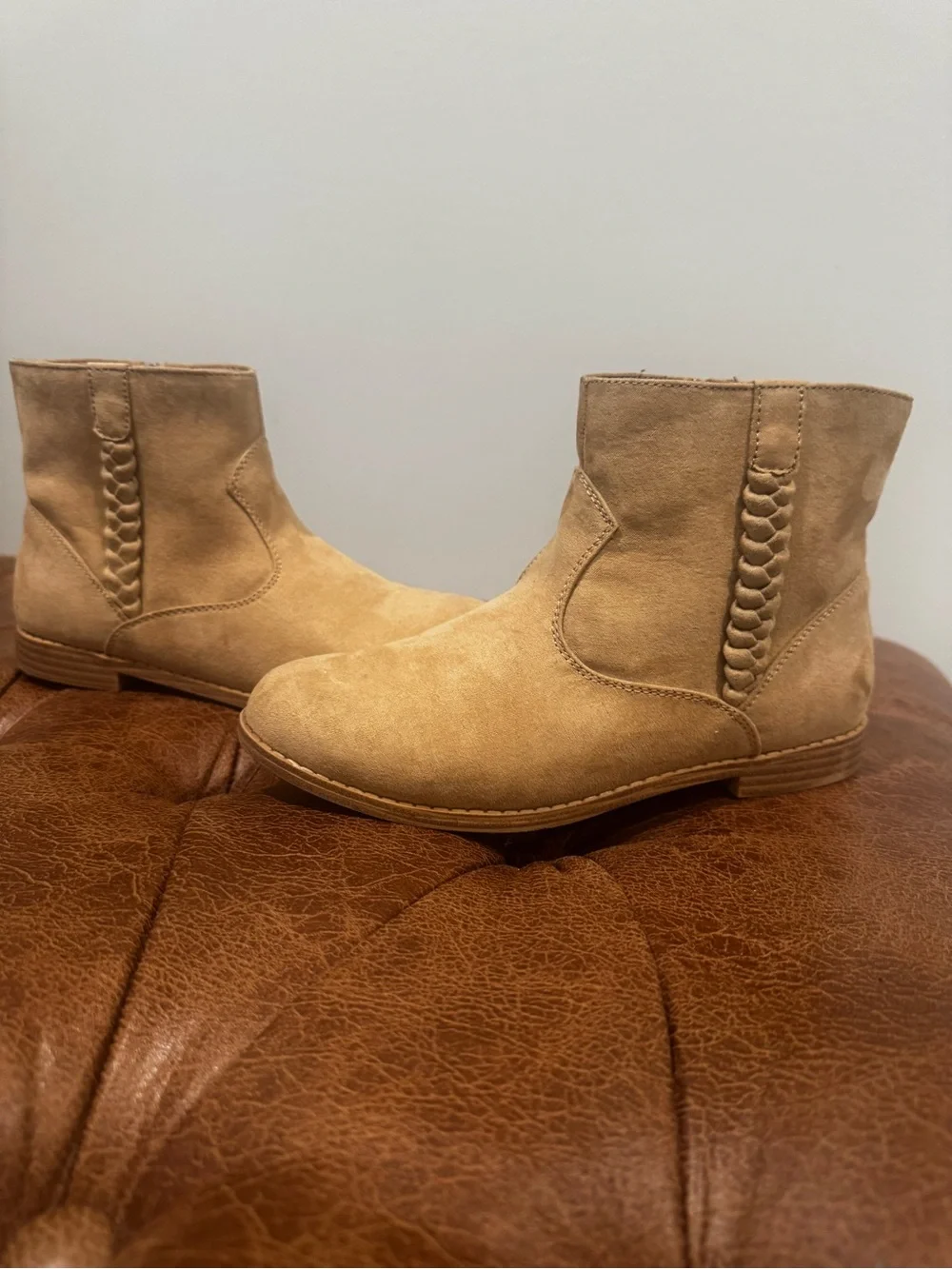The Children's Place Suede Braided Western Boots in Beige